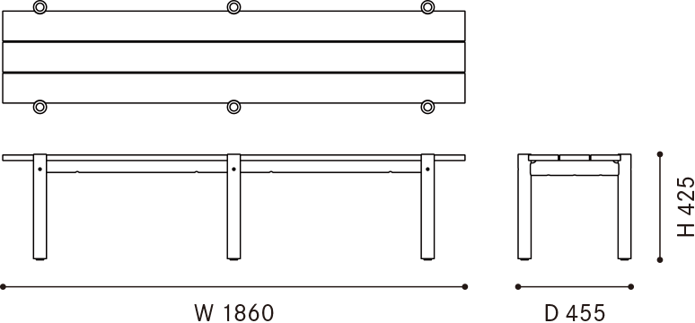 WK Shelf Bench Long｜三面図